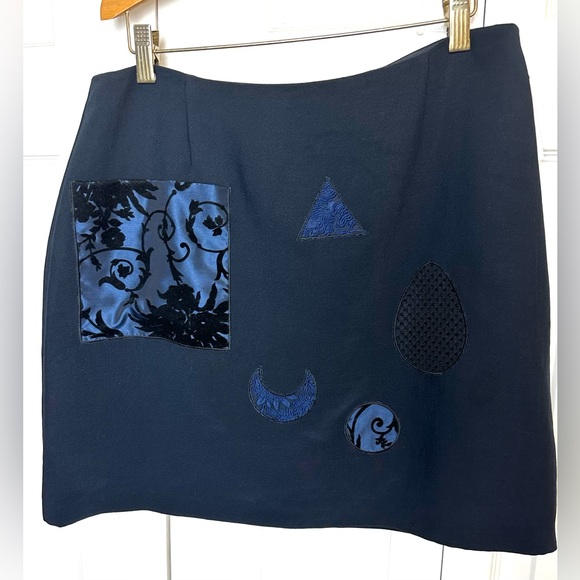 MOSCHINO Cheap And Chic Skirt Blue Black Patchwork Appliqué Velvet Pocket Moon - Picture 3 of 14